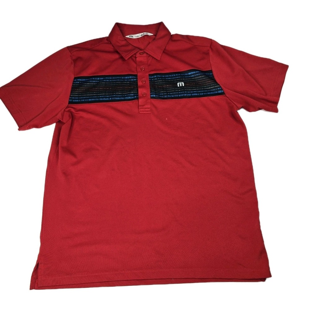 Travis Mathew Sydney Polo Shirt Mens -M- Striped‎ STRETCH Red Golf Performance